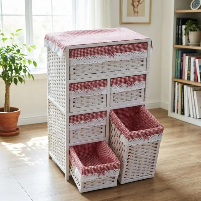 Rattan storage cabinet, drawer-type bedroom bedside table, simple locker, bedside multi-layer baby wardrobe, toy cabinet