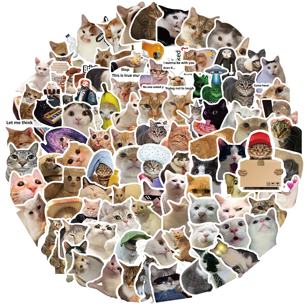 10/30/50/100pcs Cute Animal Cat MEME Funny Stickers Aesthetic Decals DecorativeNotebook Car Laptop Kid Cartoon Sticker Packs