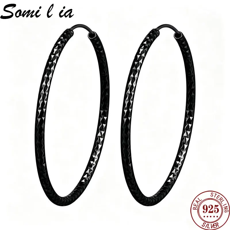 Somilia -925 Sterling Silber Mode-Ohrringe für Frauen Große Kreisförmige Piercing-Ohrringe Neue Schwarze Creolen Dropshipping-Lieferanten für Geschenke