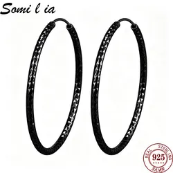 Somilia -925 Sterling Silver Fashion Earrings for Women Large Circle Piercing New Black Hoop Earring Dropship Suppliers for Gift