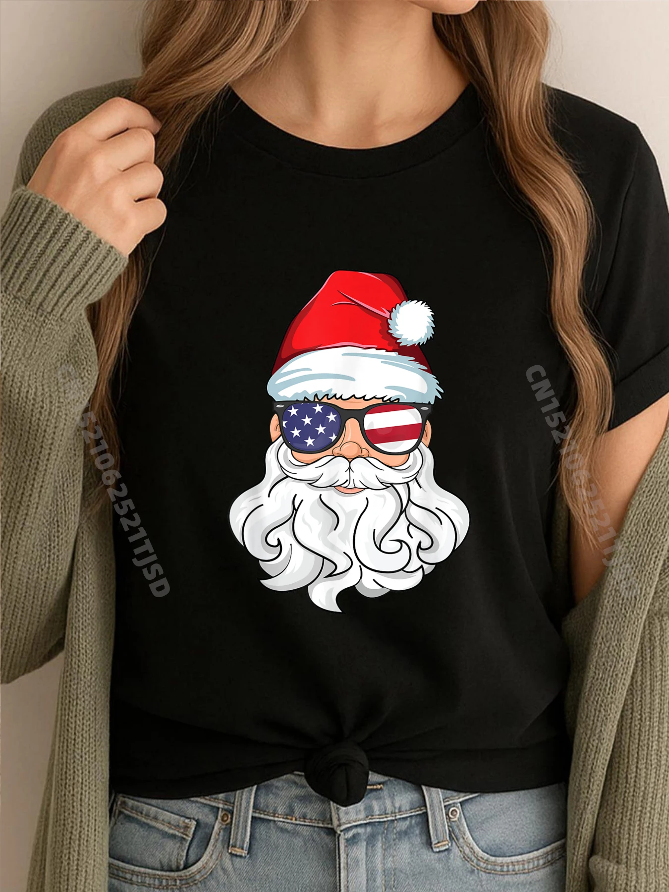 

Санта-Клаус, патриотические солнцезащитные очки из США, футболка с изображением Рождества в июле, мужские футболки, потертые футболки, стираные