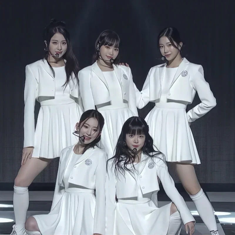 

Cheerleading Group Jazz Dance Costumes Girls Kpop Outfits Women White Party Dress Stage Performance Festival Clothes