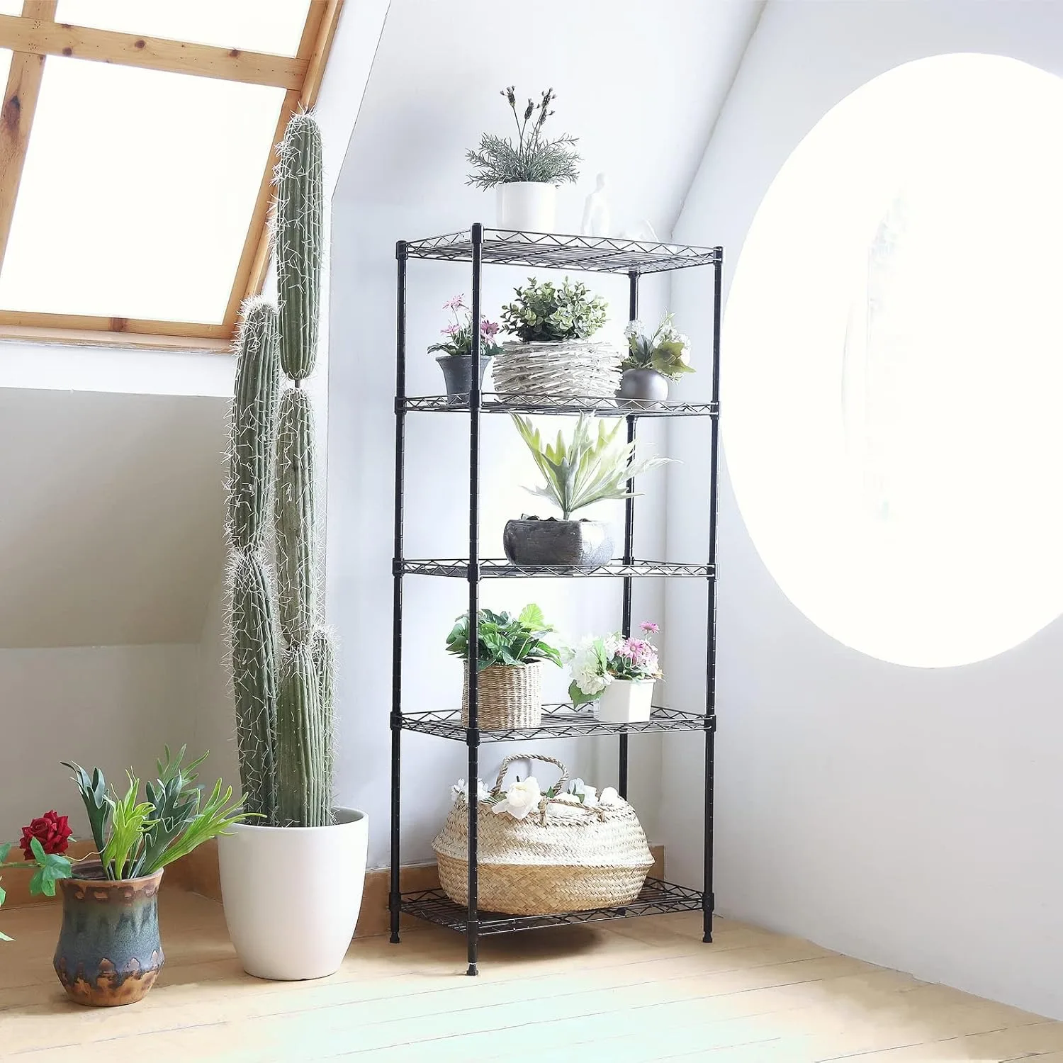 5-Wire Shelving Metal Storage Rack Adjustable Shelves,Standing Storage Shelf Units(Black,11.8" D x 21.2" W x 53.5" H)