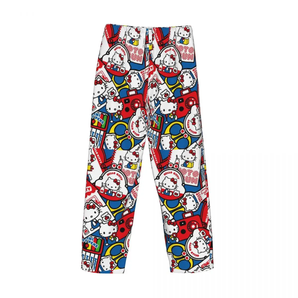 Pantalones de pijama personalizados de Hello Kitty para hombres, animación de dibujos animados, ropa de dormir caliente, pantalones para dormir elásticos con bolsillos