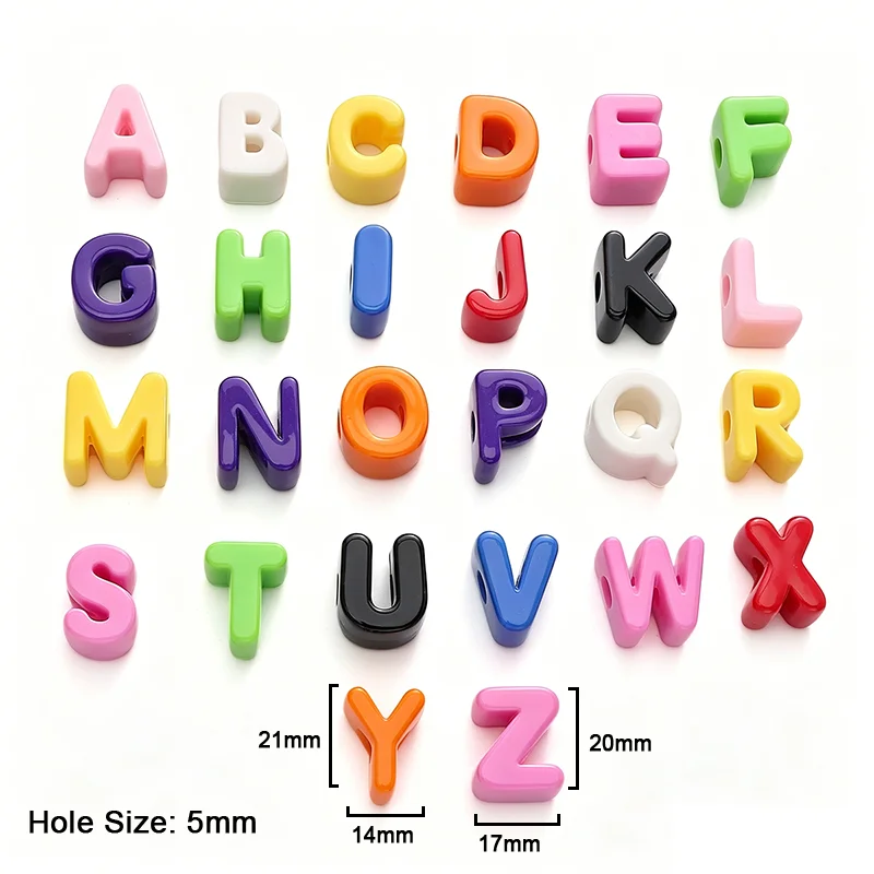 20 Stück mehrfarbige Acryl-Buchstabenperlen mit großem Loch, lose Spacer-Perlen für DIY-Schmuckherstellung, Armbänder, Telefon- und Bastelzubehör – Detail 3