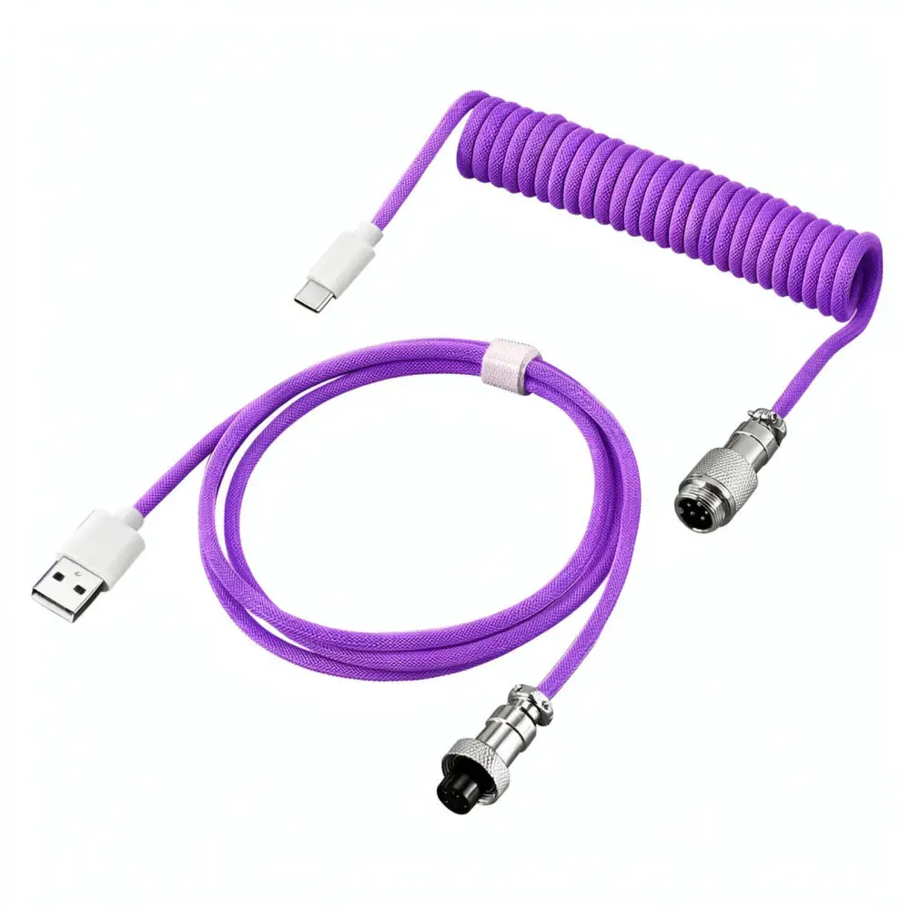 Coiled Aviator Cable For Mechanical Keyboard USB Type C Data Cord Custom Flexible Gaming Desk Accessory