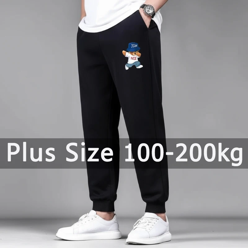 

Plus Size Men Black Long Pants Autumn Winter Printed Cotton Pants 4XL 5XL 6XL 7XL 100-200kg Loose Trousers Big Size Men Clothing