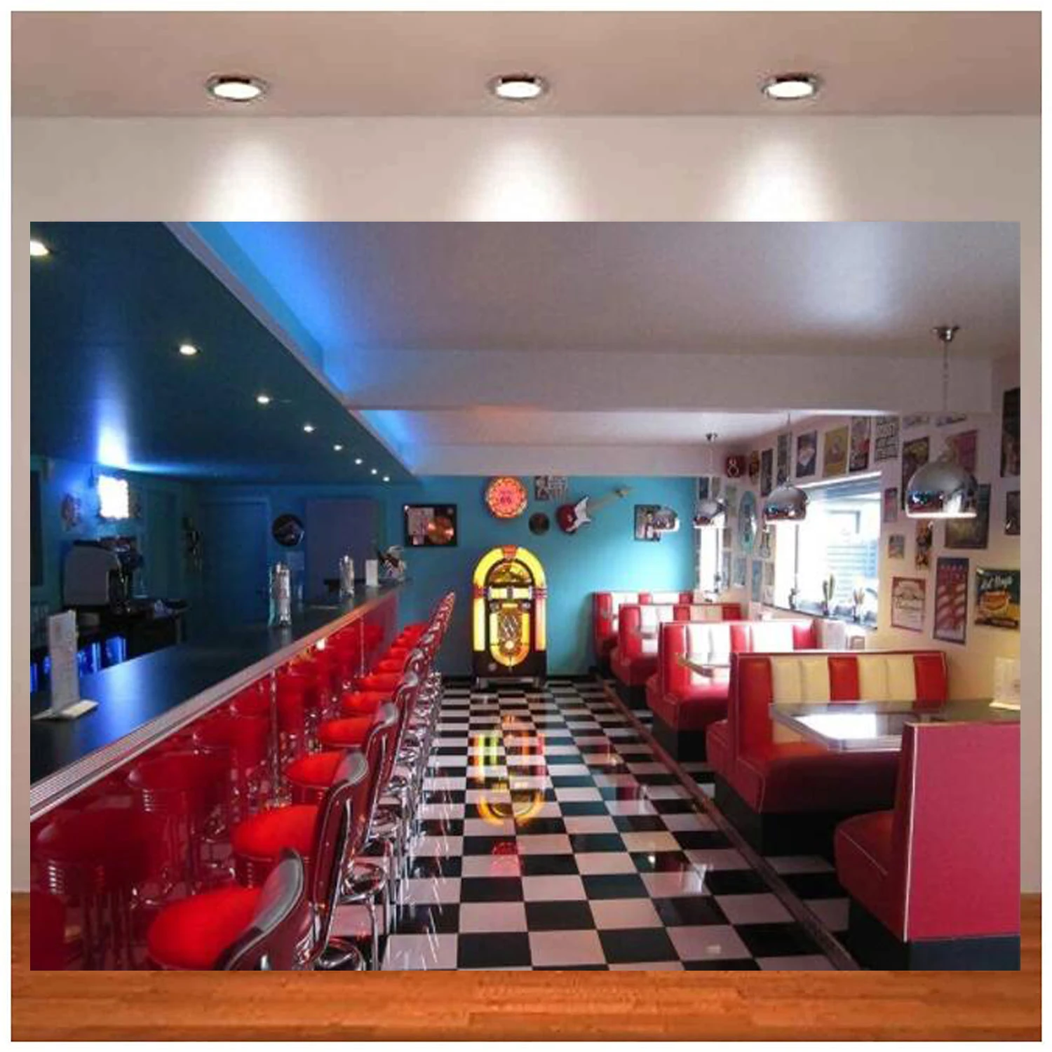 Photography Backdrop 50s Classic Restaurant Soda Shop Meal Time Music Party Interior Decor Background Portrait Shooting Banner
