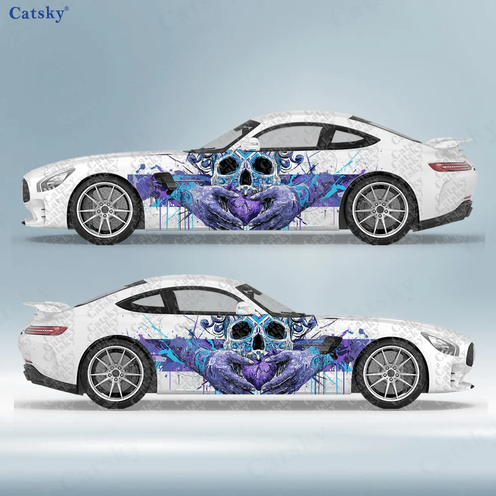 

2pcs Skull Hands Heart Car Sticker, Durable, Fade-resistant, Enhance The Beauty of Vehicle with Artistic Design Car Vinyl Wrap