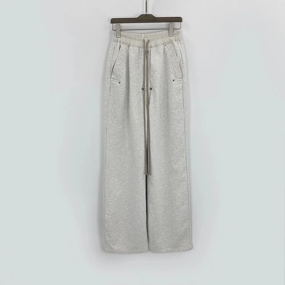 Dark Girl RO High Street Women's Drawstring Loose Wide Leg Floor Dragging Sports Pants Grey Zipper Door Placket Casual Pants