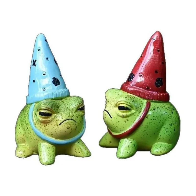 ABUG-For Garden And Plant Decoration, 2Pcs Charming Resin Frog Figurines Wearing Hat- Perfect For Indoor And Outdoor