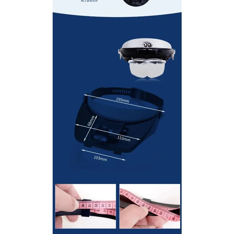 Lupa de pantalla de teléfono para soldadura manual montada en la cabeza, lupa con luces LED, abrazadera de soldadura, 4 grupos de lentes