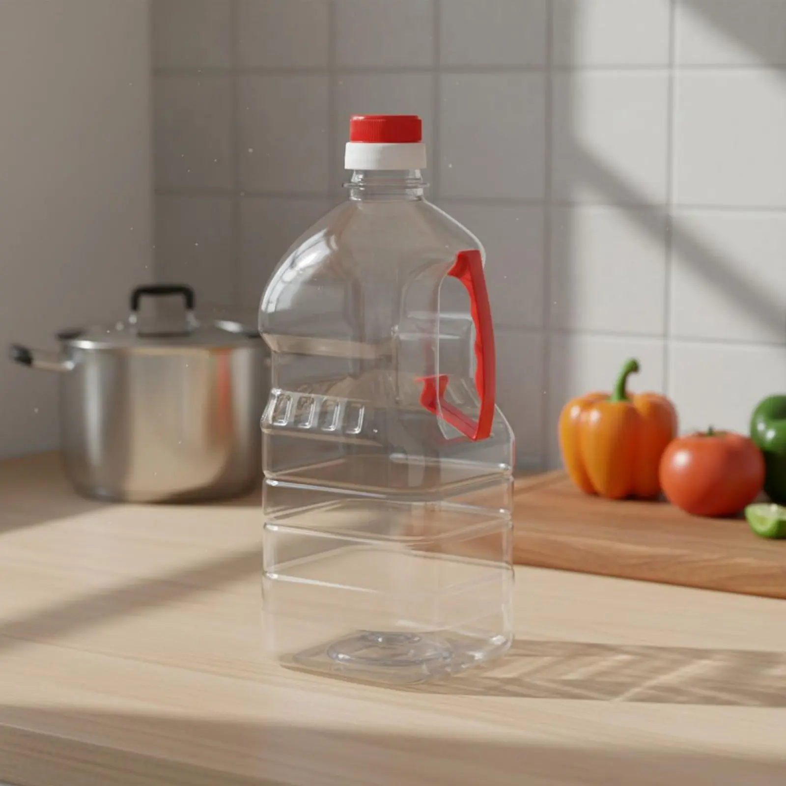 

Transparent PET Jug with Handle Easy to Carry Large Capacity Oil Bottle Sturdy Duty Liquid Container Food-Safe Plastic Empty