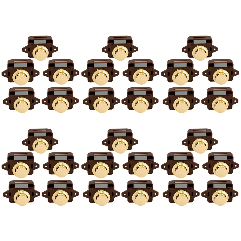 30Pcs Keyless Push Button Catch Door Knob Lock For RV Caravan Cabinet Boat Motor Home Cupboard, Brown Gold