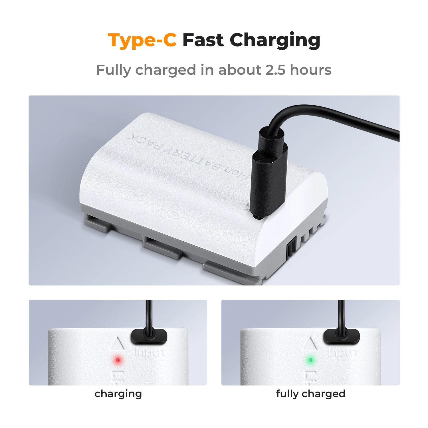 K&F Concept 2-Pack LP-E6NH Battery with 2600mAh Capacity and Type-C Fast Charging for Canon EOS 90D 80D 70D 5D Mark II III IV 5D