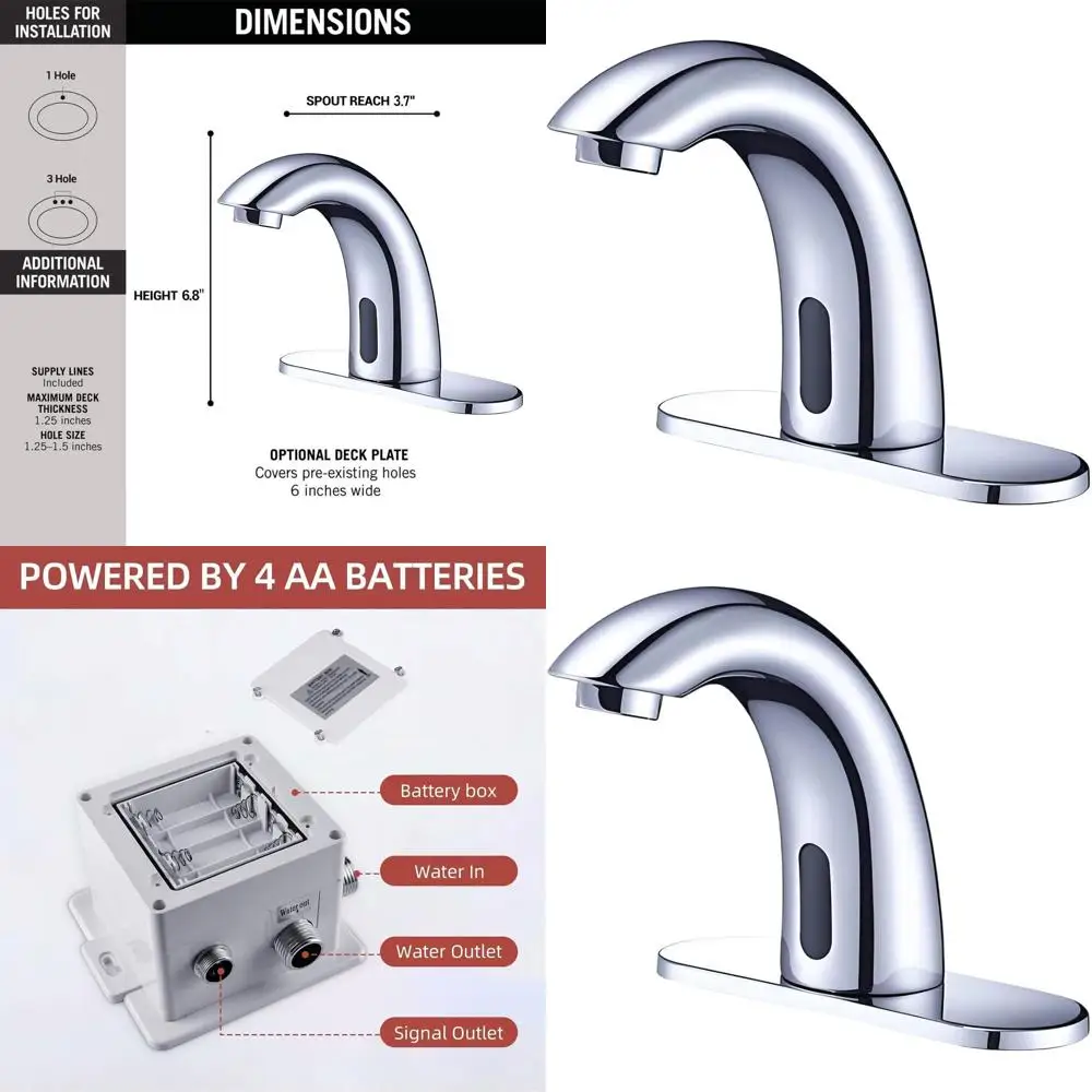 

Automatic Sensor-Activated Faucet - Battery-Powered for Commercial Bathroom Sinks