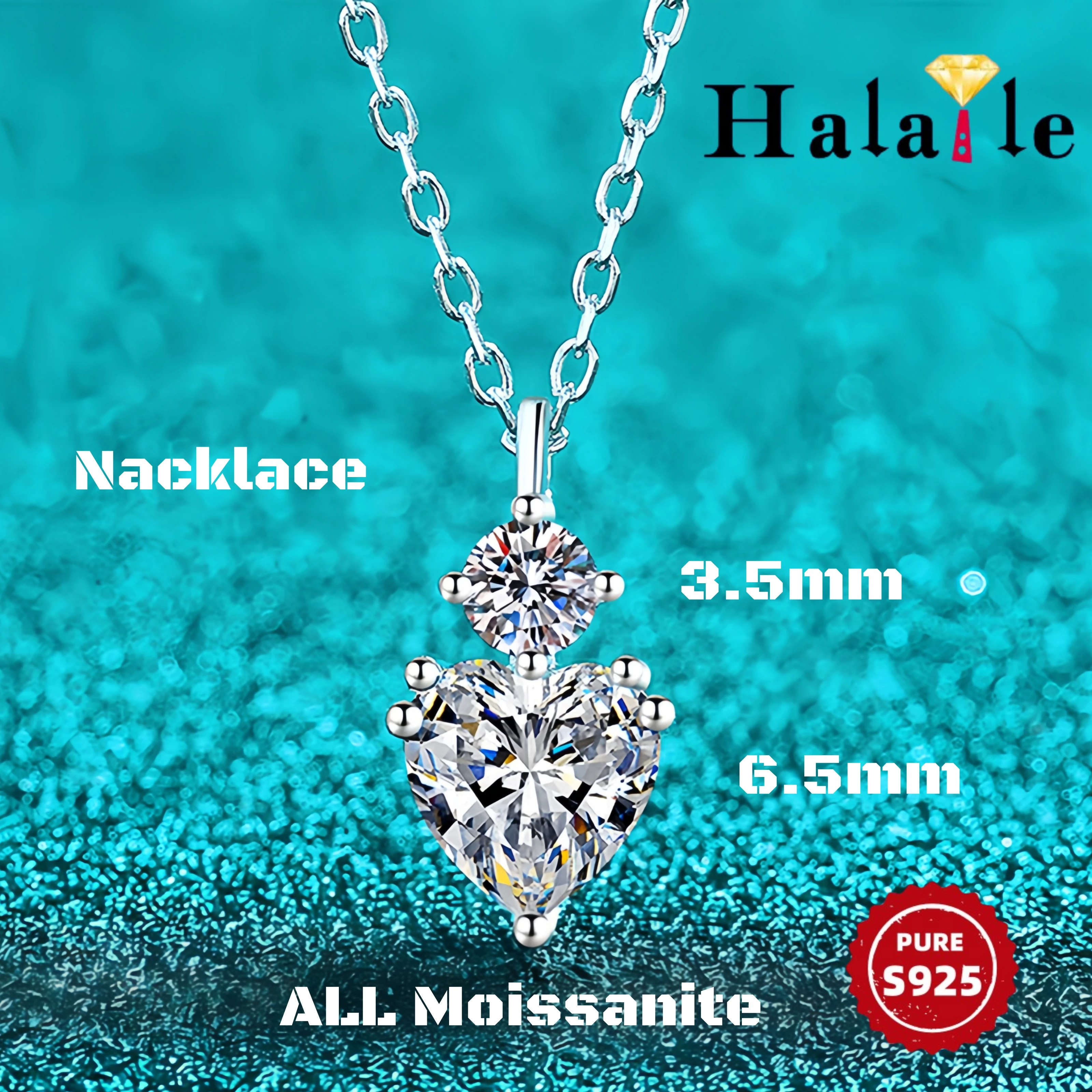 

Halaile 1,2 карата, все муассанитовое ожерелье с подвеской в форме сердца, серебро S925, для женщин, любителей сверкающего света, роскошный романтический свадебный подарок