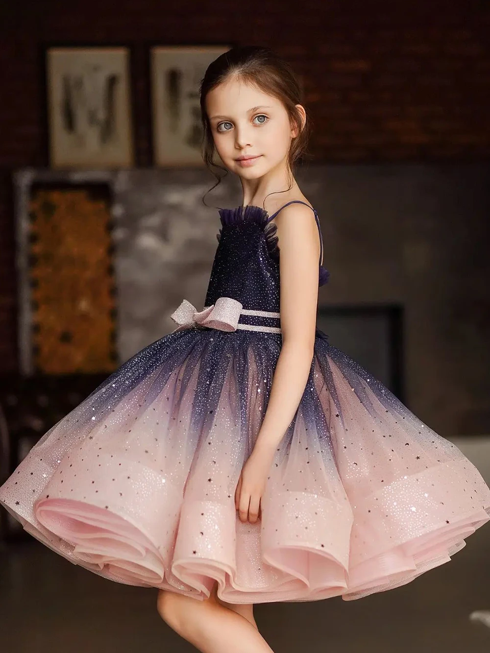 Mvozein Bow Girl Party Dress Kid Birthday Dresses  Glitter Sequin Fluffy Flower Girl Dress Puffy Princess Dress Girl communion