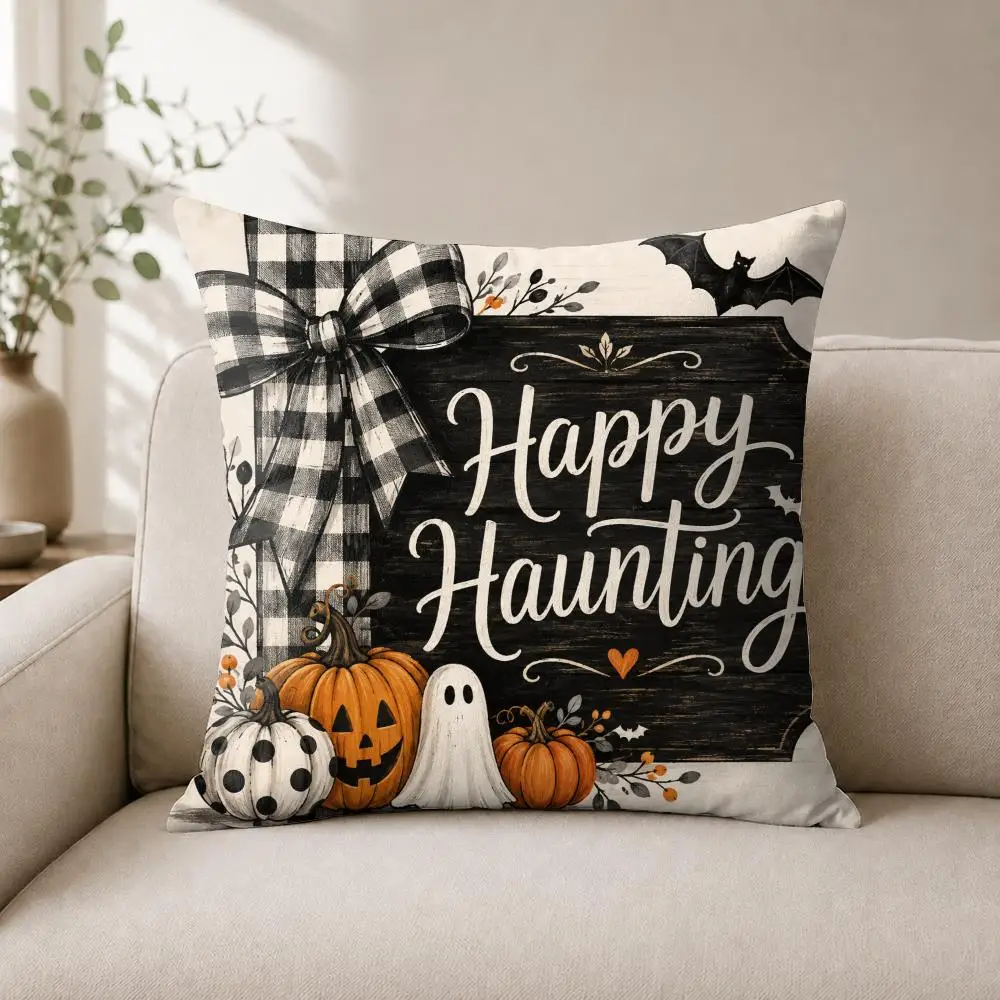 Rustic Halloween Pumpkin Cushion Cover Luxury Soft Plush Short Fur Cushion Case Warm Cozy Sofa Bed Decorative Home
