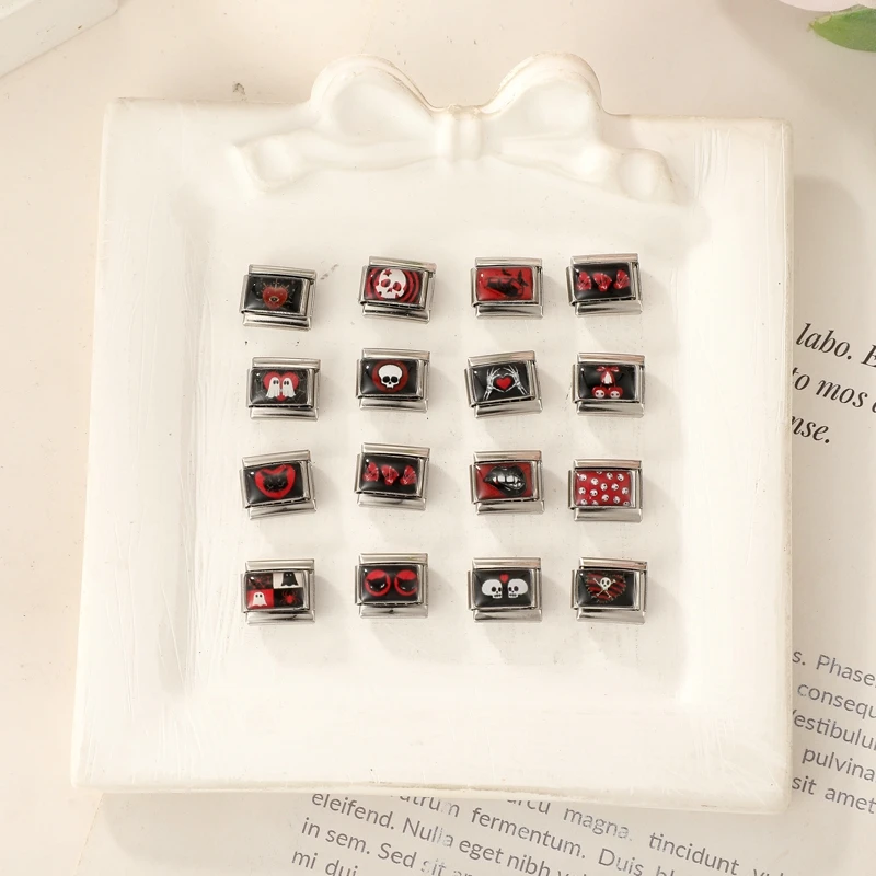 Neue Mode Halloween Schwarz-Rot Charm-Armband Italienische Charm-Glieder Passend für 9mm Armband Edelstahl DIY Schmuck Großhandel – Detail 7