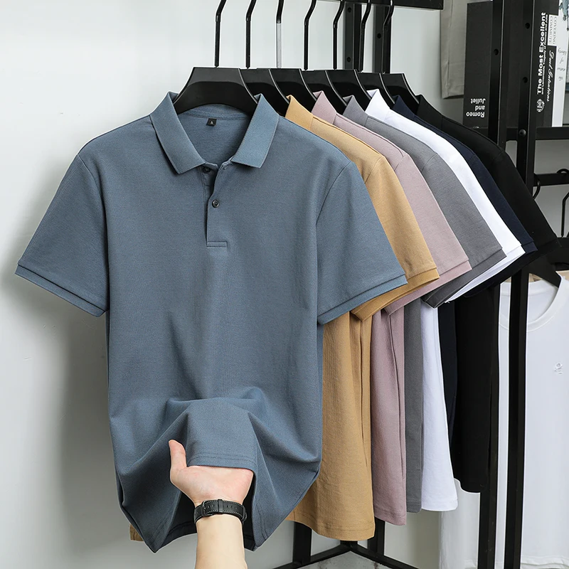 High end 100% cotton short sleeve polo shirt men lapel top summer breathable T-shirt trendy solid color Korean casual Paul shirt image 6