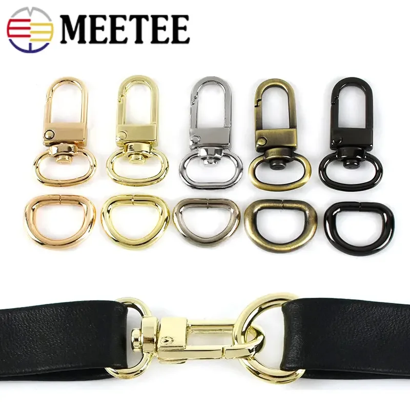 10/20Sets 13mm Metal Swivel Clasps D Ring Buckles Bag Strap Keychain Hooks Webbing Dog Collar Lobster Clasp DIY Crafts Accessory