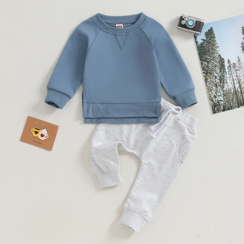 2023-10-12 Lioraitiin 0-3Y Baby Boy Girl Outfit Long Sleeve Crewneck Pullover Sweatshirt Top Jogger Pant Set Fall Winter Clothes