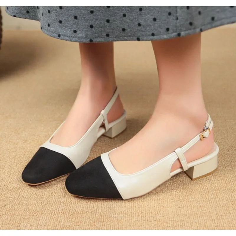 

New 2025 Summer Women's Sandals Elegant Medium Heel Toe Mules Comfortable Office Women's Shoes Buckle Heels Dress Shoes