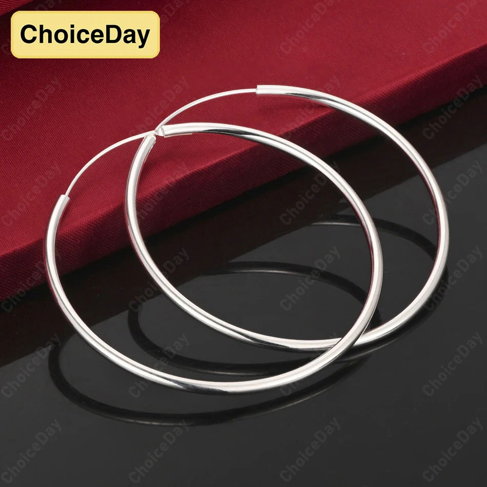 

ChoiceDay 925 sterling silver 50mm simple shiny round earrings for women party accessories jewelry gift temperament