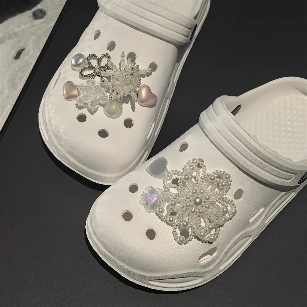 1 Set New Pearl Flower Love Beads for Ballet Detachable Shoe Charms Buckle with Heavy Industry Flats Hole Shoes Decorations