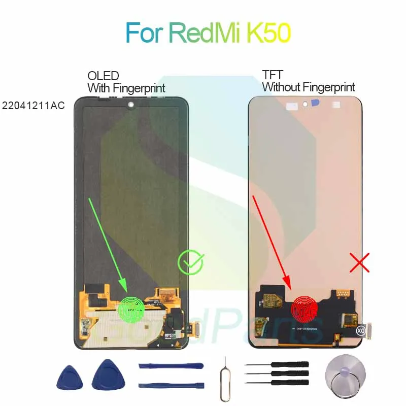 For RedMi K50 Screen Display Replacement 2400*1080 22041211AC For RedMi K50 LCD Touch Digitizer Assembly