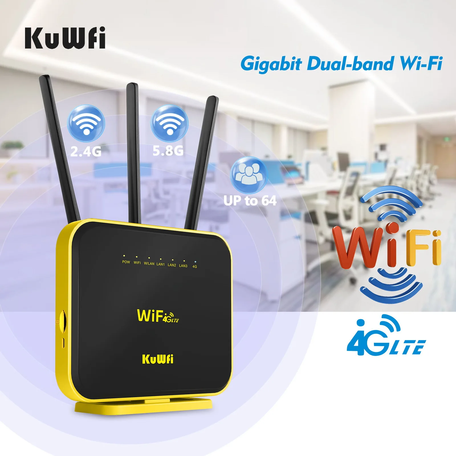 Imagem -05 - Kuwfi Gigabit 5ghz Roteador wi fi 4g Lte Roteador Dual Band 1200mbps Repetidor wi fi 3g 4g Cartão Sim Roteador Home Office