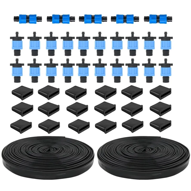 

200 ft 5/8" Drip Irrigation Tape Kit Emitter Spacing 6" with 20PCS Drip Tape Connectors and 20PCS Drip Tape Row Ends Automatic E