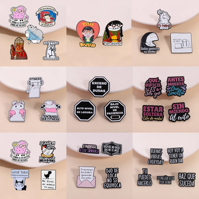 2-13pcs/set Funny Spanish Quote Enamel Pins Flork Memes Jesus Saying Slang Cartoon Animal Brooches Lapel Badge Jewelry Gifts