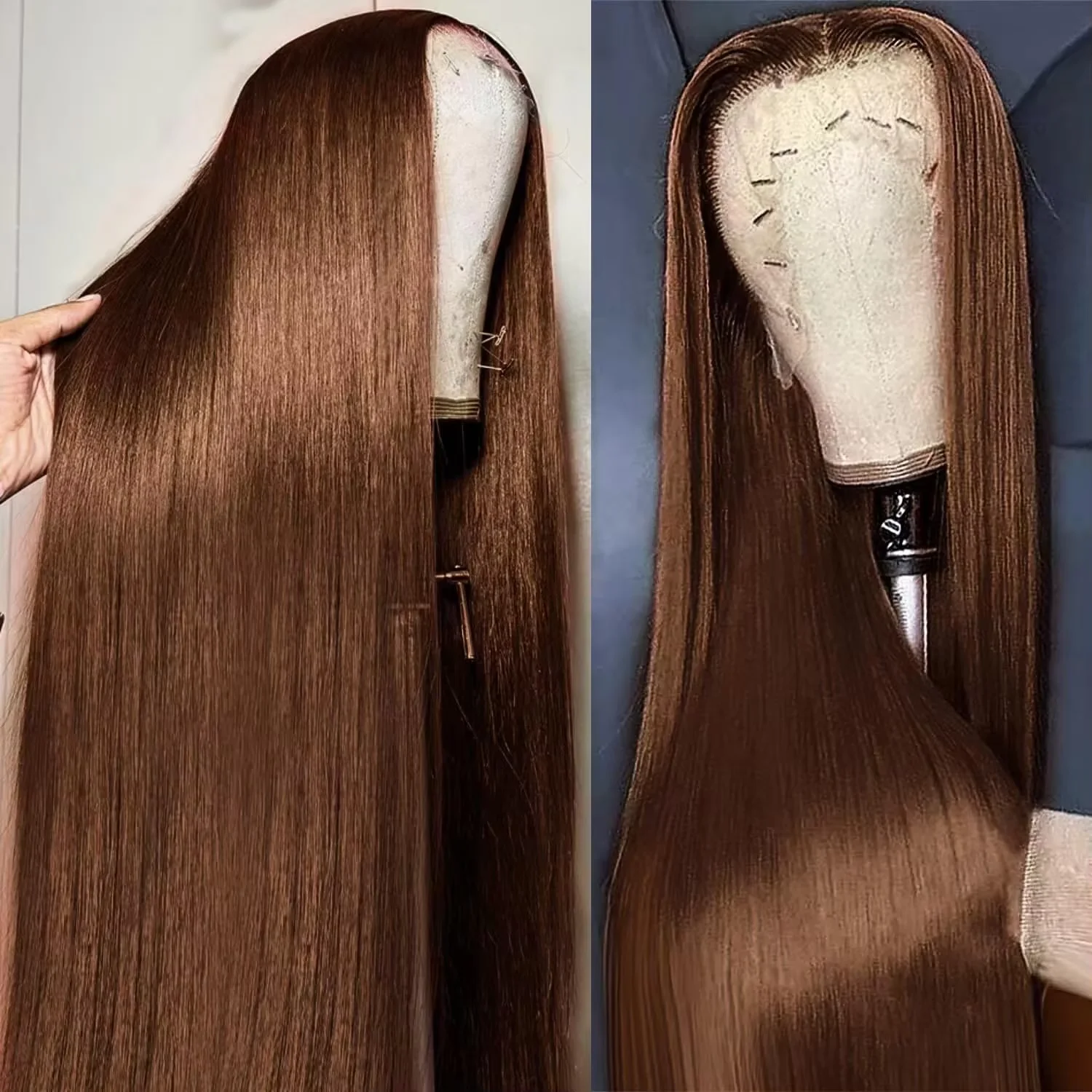 

Brazilian 34 36 38 Inches #4 Chocolate Brown 13x4 HD Lace Front Human Hair Wigs Pre Plucked Straight Glueless Lace Frontal Wigs