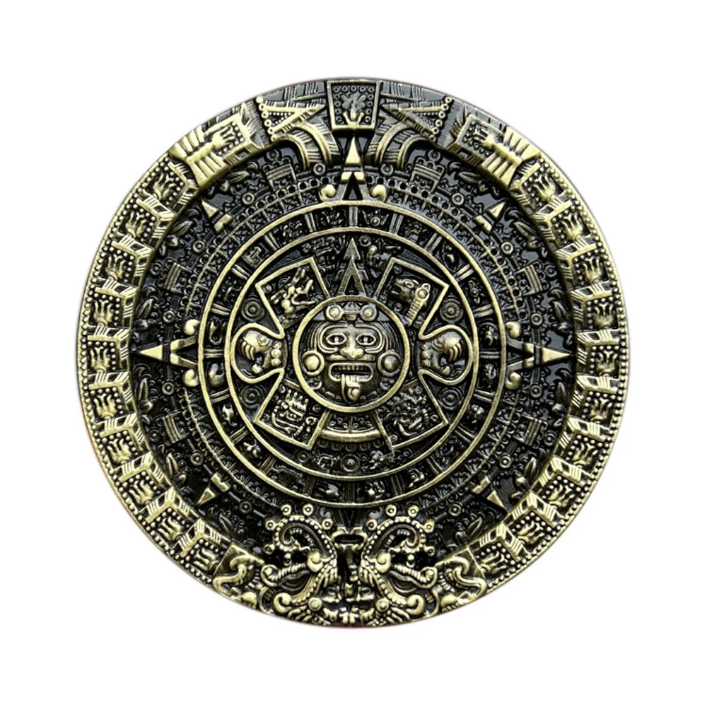 Round Mayan Aztec Solar Calendar Stone Belt Buckle for Men Zinc Alloy Metal Hebilla Cinturon Hombre Dropshipping