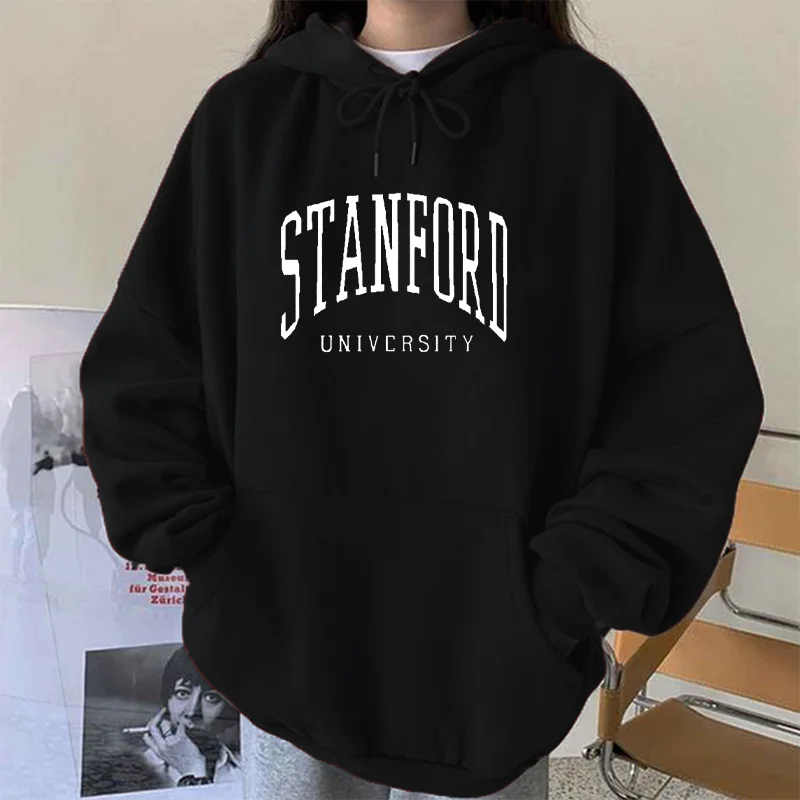 

Seeyoushy Harajuku Stanford University Letting Print Sweatshirts Women Hoodies Long Sleeve Vintage Pullovers Drop-shoulder Tops