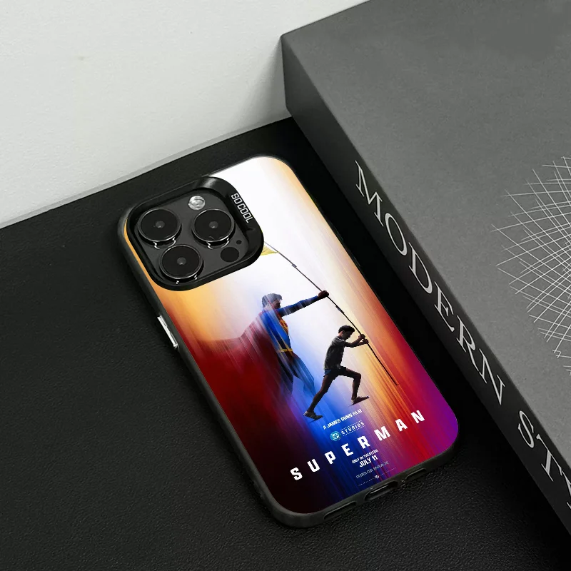 1PC Cartoon S-Superman Phone Case Phone Case IMD color silver shell For iPhone 16 15 14 13 12 11 Pro Max Plus