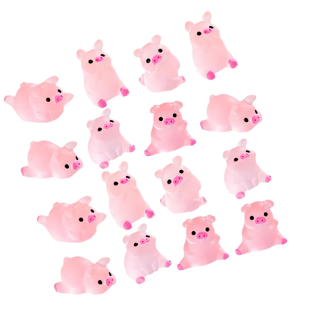 24Pcs Glow in The Dark Mini Resin Pig Ornament Luminous Tiny Animal Decor for Potted Plant Fairy Garden Dollhouse Interior