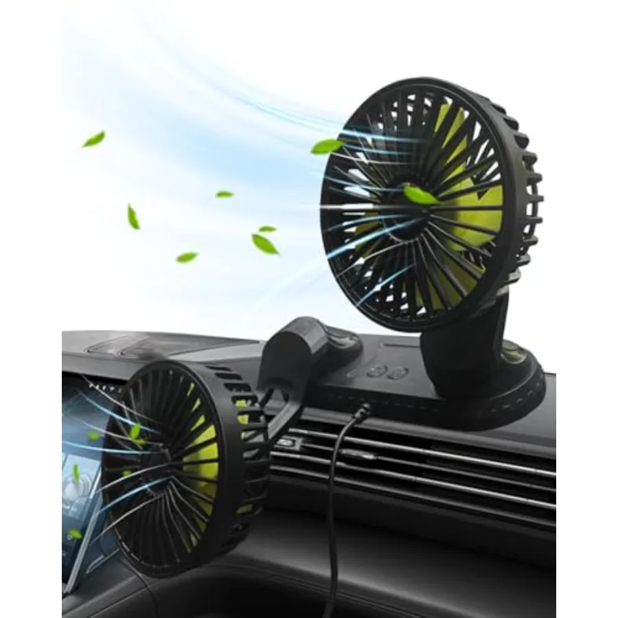 

Car fan Dual Head, Portable USB Powered for Car Dashboard, 3-Speeds Powerful Car Fans, 360° Rotation