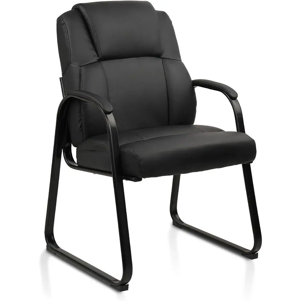 Leather Gt Chair with Padded Arm Rest or Retion Meeting Conerence and Waiting Room Side Oice Home Black with Sled Base 1 Pack