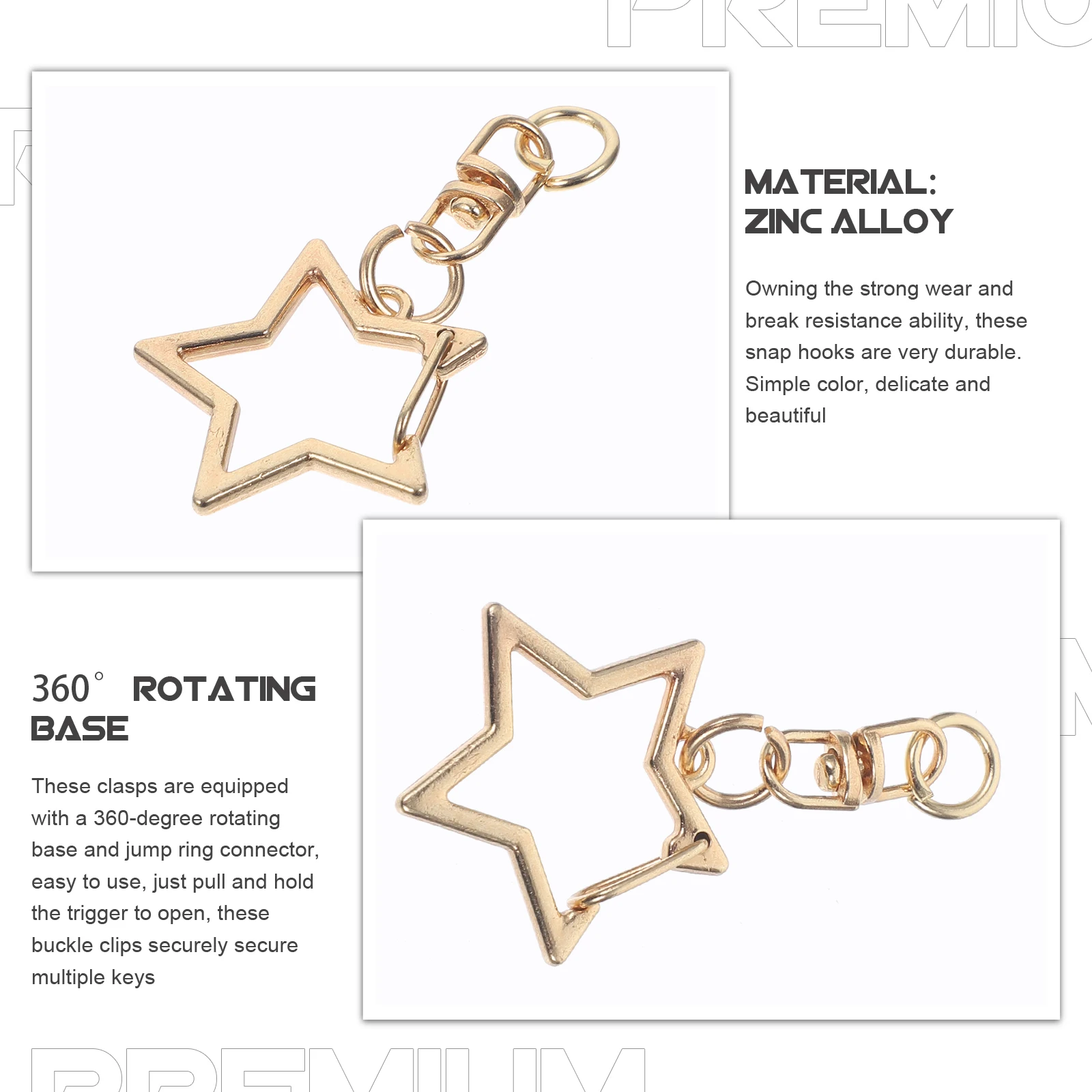 

60pcs Pentagram Shape Snap Clasp Zinc Alloy Durable DIY Craft Bulk Key Rings Hook Swivel Lobster Clasp Jewelry