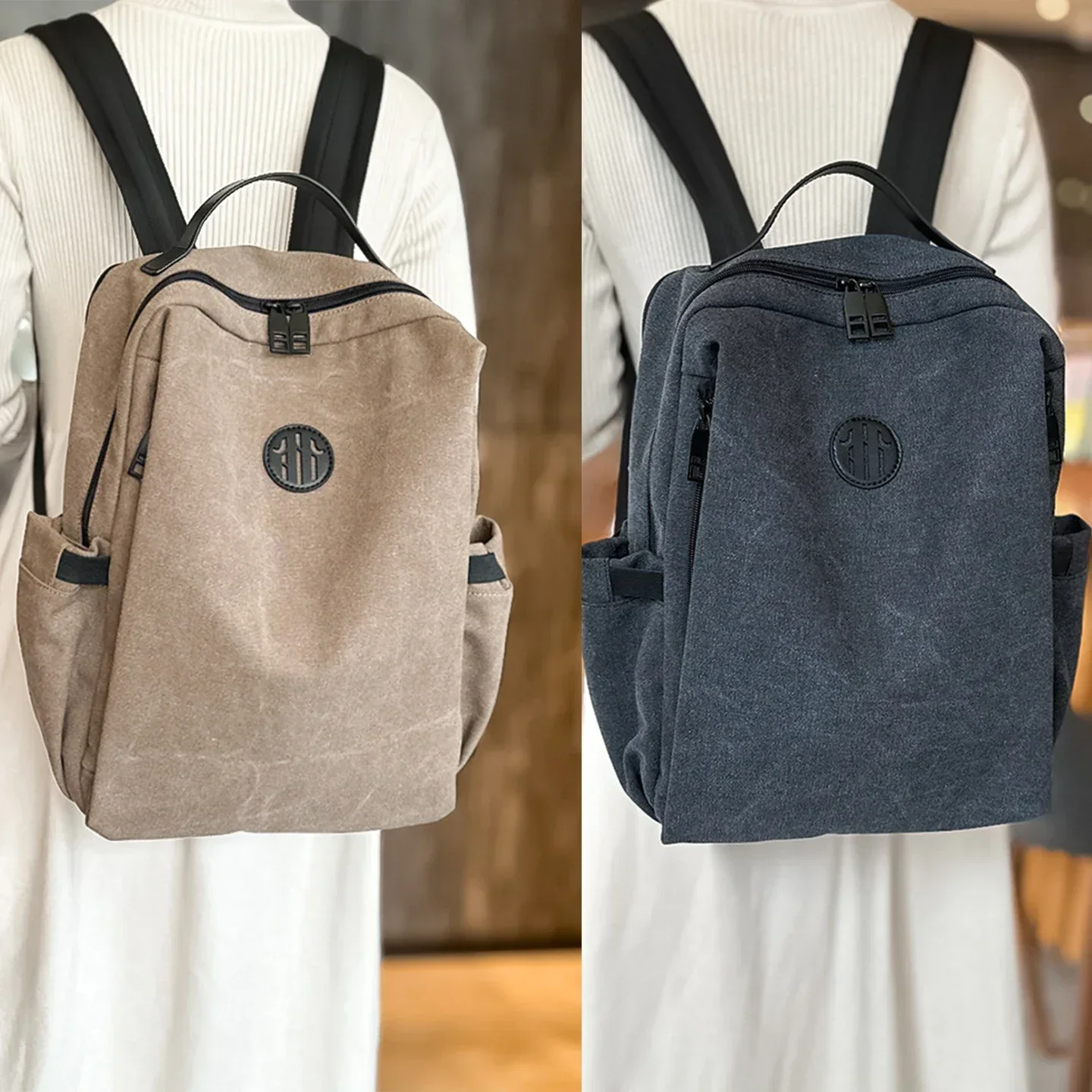 Canvas Backpack for Men Women Casual Travel Work Commute Backpack Weekend Daily Outing College School Bookbag Canvas Knapsack