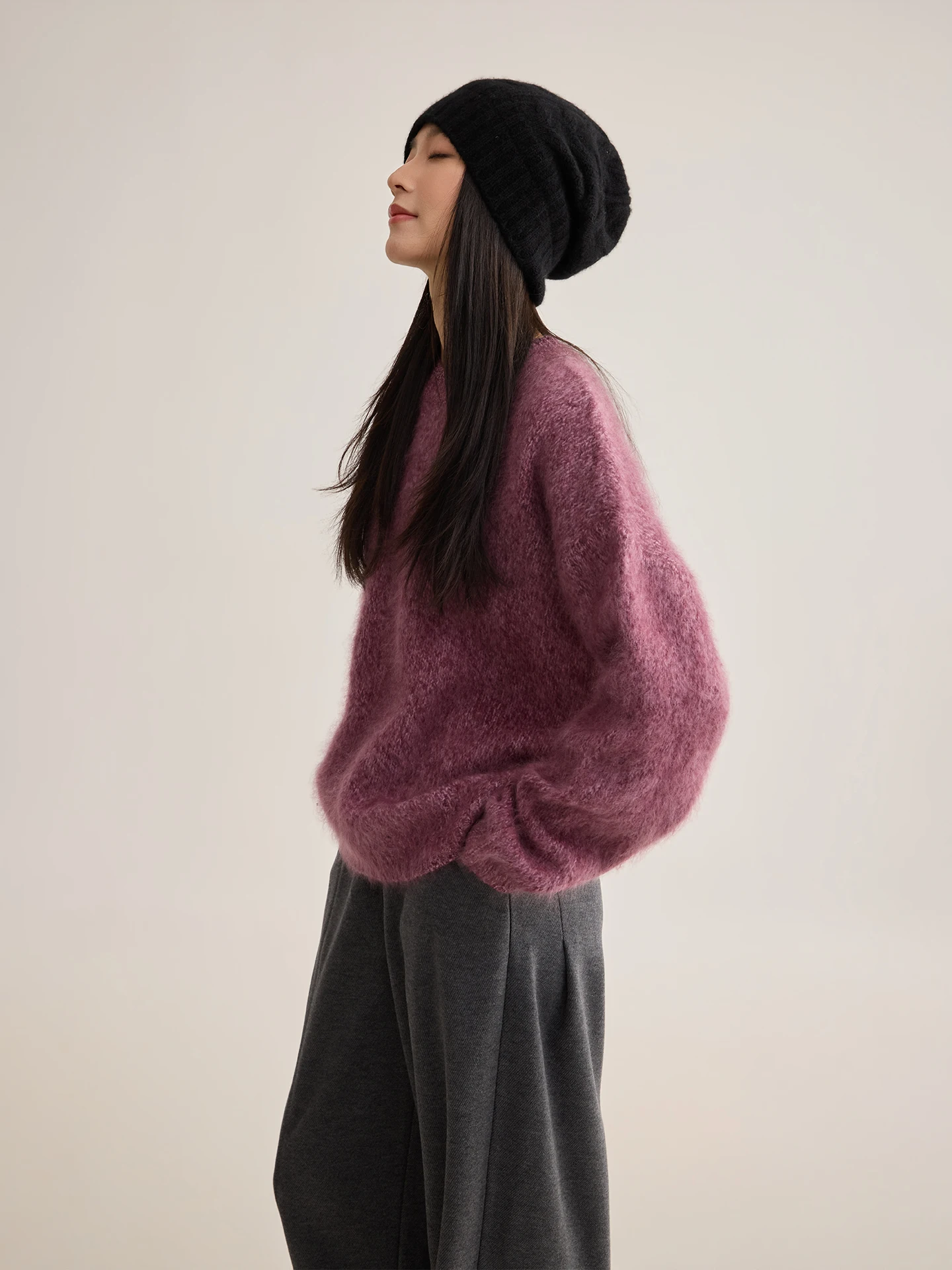 

Fuxu 00% Wool Knit Sweater Women's Loose Fit round Ne Thiened Autumn Winter Sweater Warm Cozy Long Sve Top