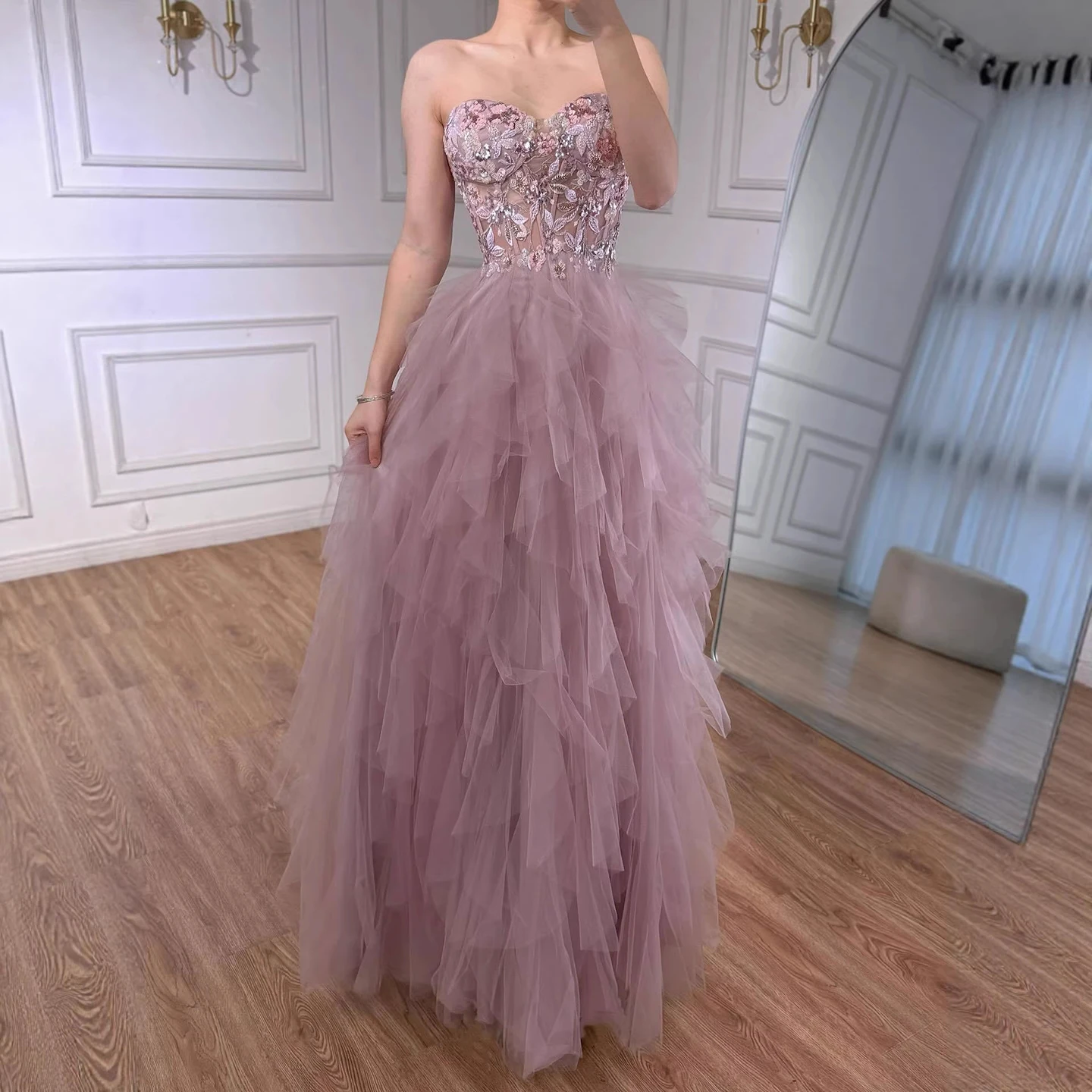 pink empire waist prom dress Serene Hill Beaded A-Line Women's dresses The sheath silhouette features Color::#23-Tangerine Kentucky Derby Looks - 23-27marchY26