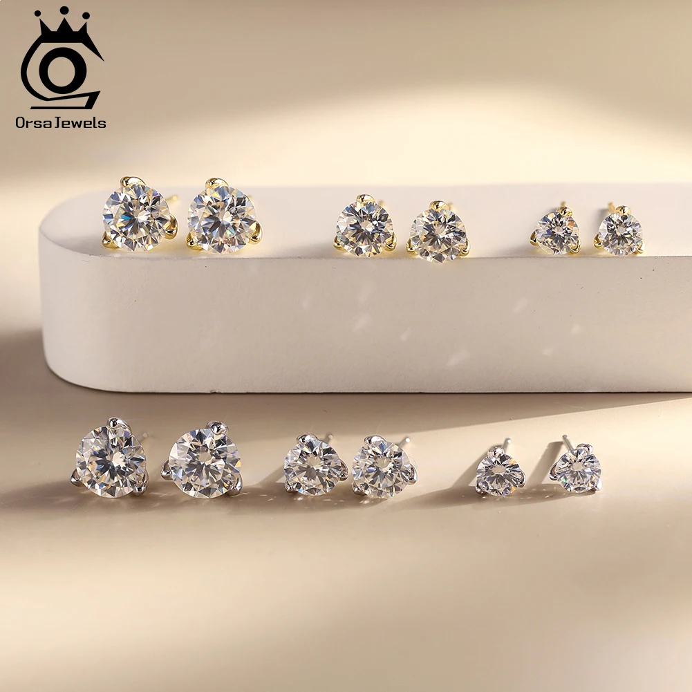 

Серьги-гвоздики ORSA JEWELS с муассанитом 0.5-2 карата, цвет D, круглая огранка, ювелирные изделия из стерлингового серебра 925 пробы, сверкающие, для свадьбы, MOE09