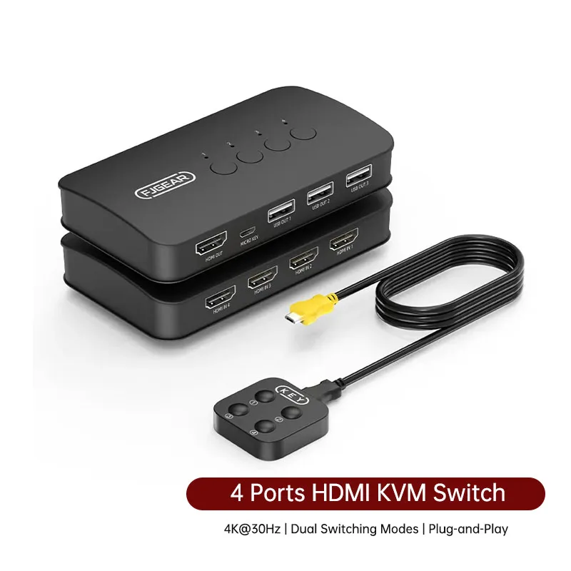 

4 Ports HDMI-compatible KVM Switch with Extender 4K Share 4xUSB Disk Monitor Printer Keyboard Mouse for 4 computers FJ-HK404