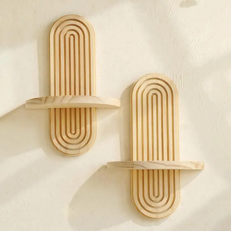 1Pcs Bohemian Wall Mounted Wooden Shelf Vintage Home Decor Display Shelf