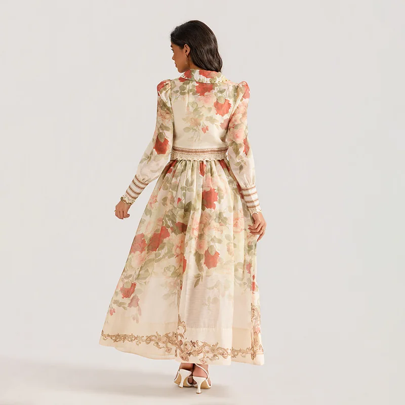 طقم تنورة مطبوعة من Court Sle Long Sve بخصر عالٍ من مادة مخملية مكونة من قطعتين فستان برينغ بطبعة زهور للنساء