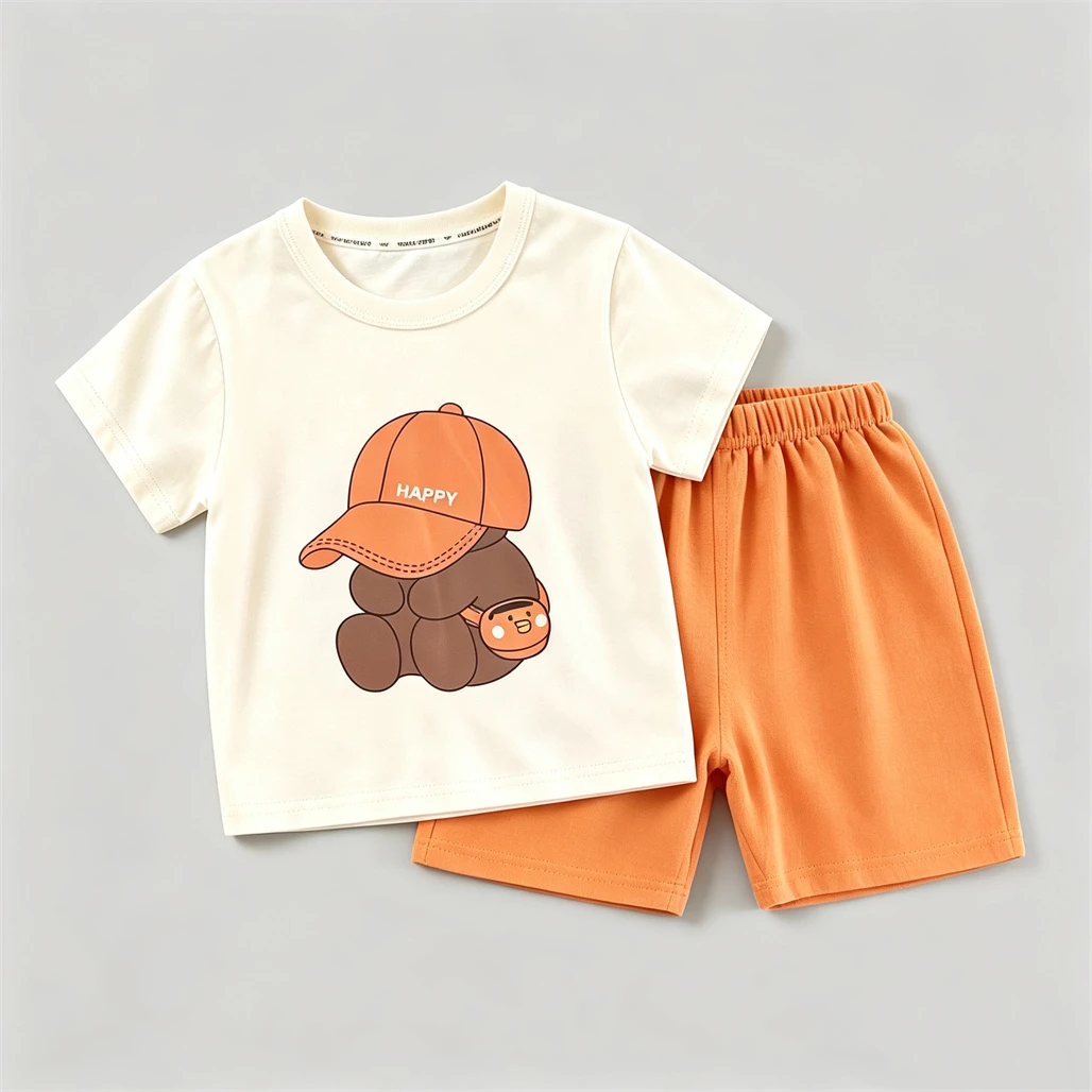 2 3 4 5 6Years Old Kids Short-sleeved Outfits Baby Round Neck Tees Loose Versatile Shorts Two Piece Set Summer Kids Costume